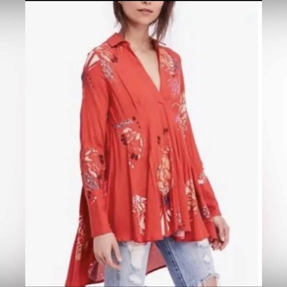 FREE PEOPLE Floral Tomato Boho Top EUC $108